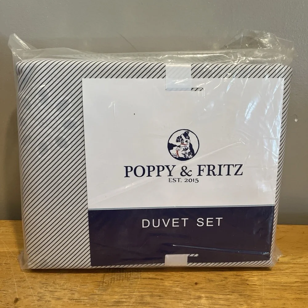 Poppy & Fritz Darcy Eyelet Yellow Navy‎ Striped King Duvet & Sham Set New